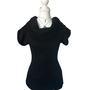 Y2K “Vina” Black Cowl Neck Style Knit Short Sleeve Sweater
